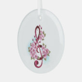 Ornement En Verre Notes de clef musicale en treble avec des fleurs S (Avant gauche)