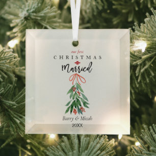 Ornement En Verre Notre 1er Noël Marié Mistletoe