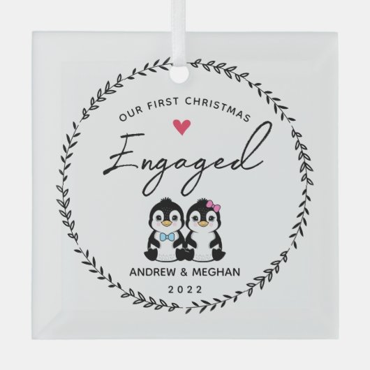 Ornement En Verre Notre 1er Noël Pingouin engagé (Recto)