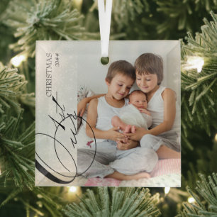 Ornement En Verre Notre 1er Noël Script Photo Vertical Flocon de Nei