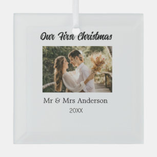 Ornement En Verre Notre premier couple de Noël nom photo Mr & Mrs mo