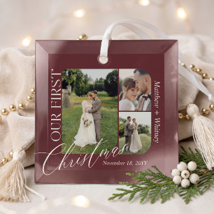 Ornement En Verre Notre premier Noël de mariage Collage de photos de