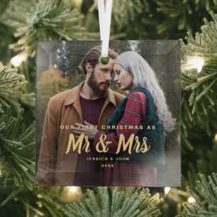 Ornement En Verre Notre premier Noël en tant que M. et Mme 1 Photo
