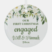 Ornement En Verre Notre premier Noël engagé couple personnalisé (Recto)