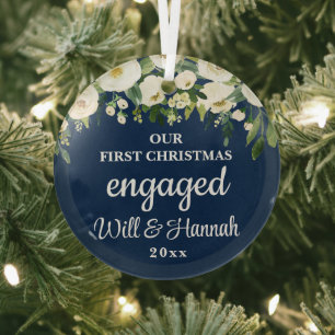 Ornement En Verre Notre premier Noël engagé couple personnalisé