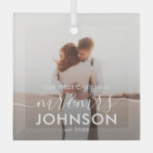 Ornement En Verre Notre premier script élégant de Noël Mr et Mrs. (Recto)