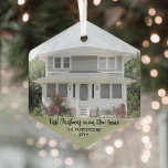 Ornement En Verre Nouvelle photo Accueil Premier Noël Simple Noir Sc<br><div class="desc">Célébrez la joie de votre nouvel endroit avec une photo personnalisée "Premier Noël dans notre nouvelle maison" en forme d'hexagone ornement de verre. Image et toute la formulation de ce modèle sont simples à personnaliser. La conception minimaliste moderne en noir et blanc couvre une image de votre choix et un...</div>
