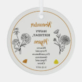 Ornement En Verre Novembre Chrysanthemum Peony Anniversaire Keepsaké (Verso)