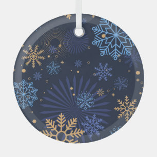 Ornement En Verre Nuit d'hiver : Blue Snowflake Motif.