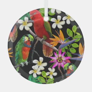 Ornement En Verre Oiseaux exotiques Belles Fleurs Motif