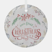 Ornement En Verre Or, cadre floral Noël Marié (Recto)