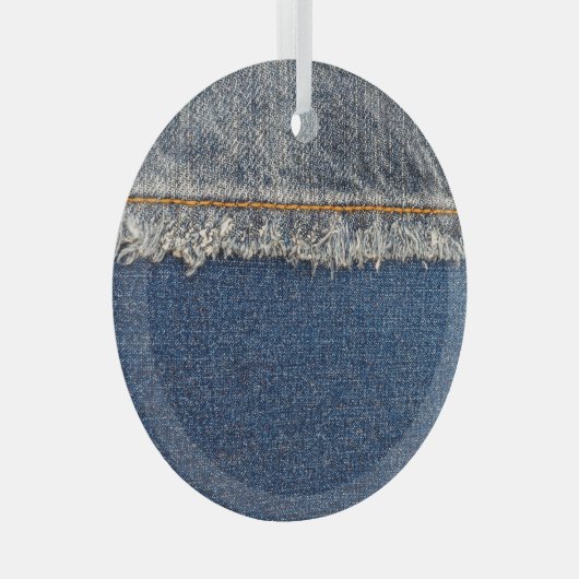 Ornement En Verre Orange Stitch, Double Denim Patch. (Avant droite)