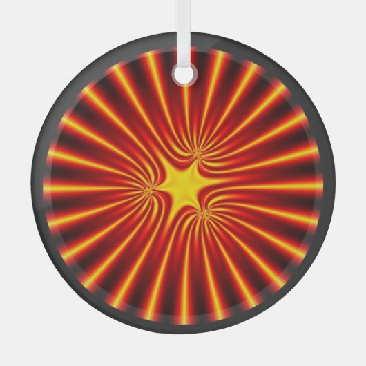 Ornement En Verre Orange Sunshine Starburst Fractal Mandala (Recto)