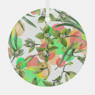 Ornement En Verre Orchidées vertes : aquarelle florale sans soudure.