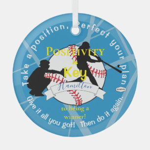 Ornement En Verre Organisation de baseball de positivité Bleu HAMbyW