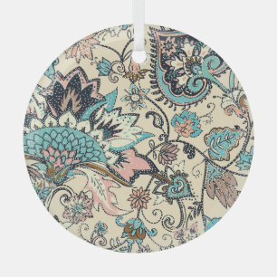 Ornement En Verre Oriental Paisley : Elégance Textile Stylisée.