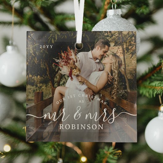 Ornement En Verre Our 1st Christmas' Newlyweds Photo Keepsake