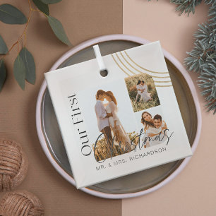 Ornement En Verre Our First Christmas Modern Geometric Three Photo
