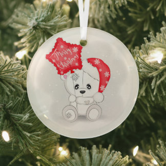 Ornement En Verre Ours blanc mignon et ballon de Noël