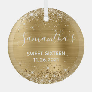 Ornement En Verre Pailleté Or Doré Sweet 16