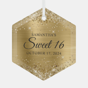 Ornement En Verre Pailleté Or Doré Sweet 16