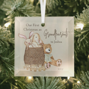 Ornement En Verre Panier de jouets en peluche pour le premier Noël d
