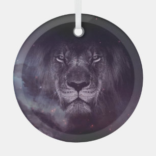 Ornement En Verre Papier peint Galaxy Lion Face Art