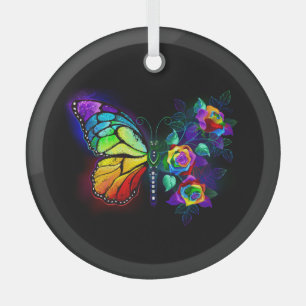 Ornement En Verre Papillon arc-en-ciel