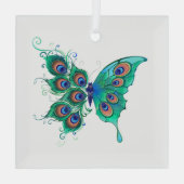 Ornement En Verre Papillon aux plumes de paon vert (Verso)