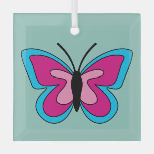 Ornement En Verre Papillon bleu magenta rose