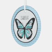 Ornement En Verre Papillon bleu Polka point personnalisé Noël (Avant gauche)