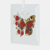 Ornement En Verre Papillon de fleurs rouges aux roses rouges (Avant gauche)