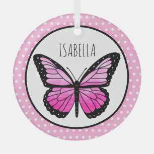 Ornement En Verre Papillon Magenta à pois Personnalisé