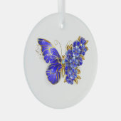 Ornement En Verre Papillon saphir à fleurs (Avant droite)