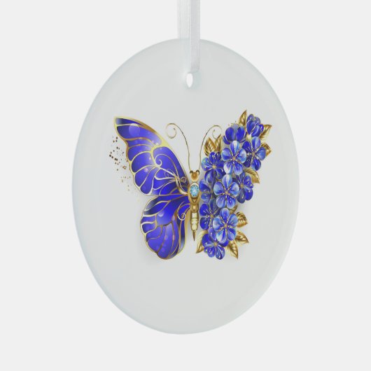 Ornement En Verre Papillon saphir à fleurs (Avant droite)
