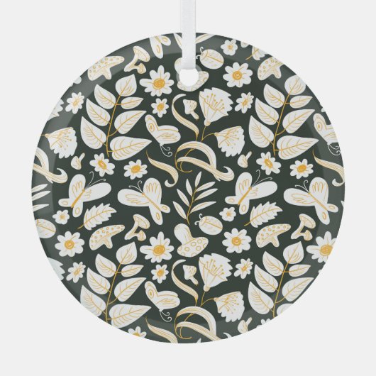 Ornement En Verre Papillons & Fleurs : Motif d'été Doodle. (Recto)