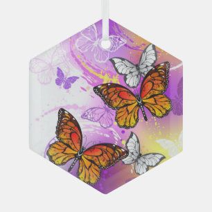 Ornement En Verre Papillons monarques sur fond violet