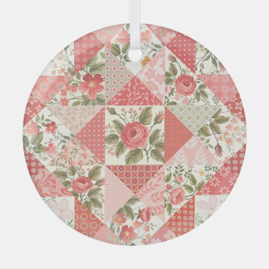 Ornement En Verre Papillons rose Patchwork sans couture (Recto)