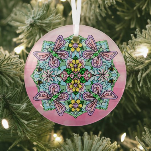 Ornement En Verre Papillons roses Mandala Noël (Insitu)