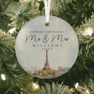 Ornement En Verre Paris Skyline Élégant Premier Noël en tant que M. 