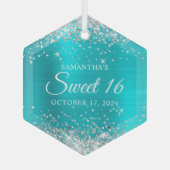 Ornement En Verre Parties scintillant d'argent Turquoise Blue Foil S (Recto)