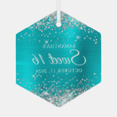 Ornement En Verre Parties scintillant d'argent Turquoise Blue Foil S (Verso)
