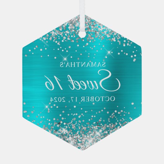 Ornement En Verre Parties scintillant d'argent Turquoise Blue Foil S (Verso)