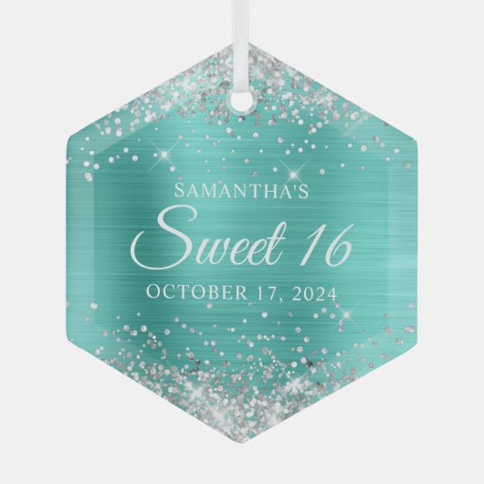Ornement En Verre Parties scintillant d'argent Turquoise Foil Sweet  (Recto)