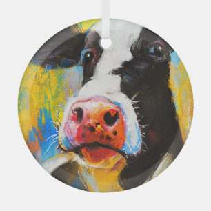 Ornement En Verre Pastel Cow Portrait Peinture moderne