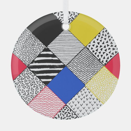 Ornement En Verre Patchwork arrière - plan : oiseaux, pois. (Recto)