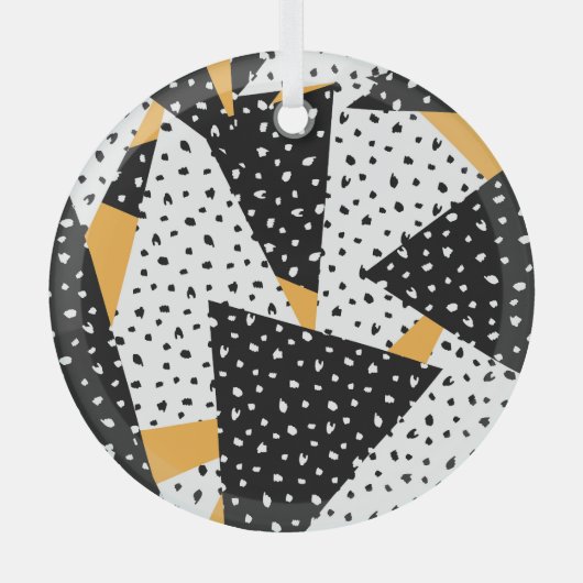 Ornement En Verre Patchwork de points minimaux : noir blanc jaune (Recto)
