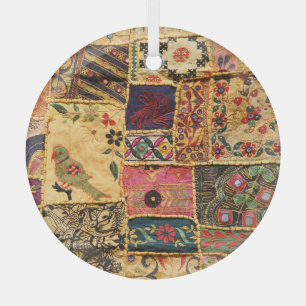 Ornement En Verre Patchwork indien : Tissu du marché de Hampi.