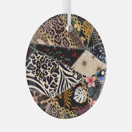 Ornement En Verre Patchwork Leopard : Ethnic Lining Design. (Avant droite)