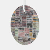 Ornement En Verre Patchwork Quilt Collage Impression transparente. (Avant gauche)